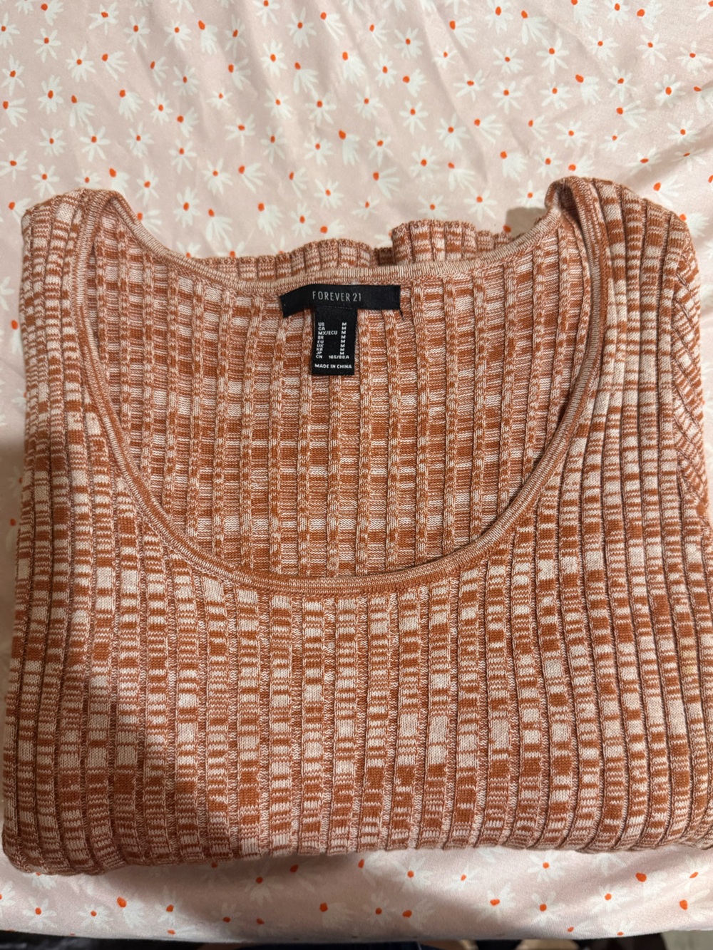 Forever 21 Marled Rust & Cream Ribbed Maxi Dress